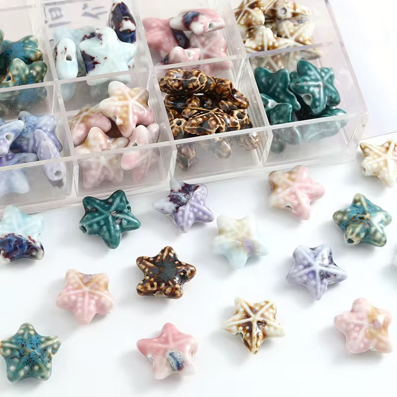 BBB 256 (c) Pink Starfish  Ceramic bead ( 1 pc ) Porcelian Ceramic ( 18 mm )