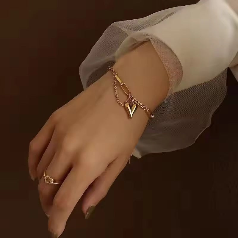 SJ 395 heart layer bracelet - 18k Gold PVD plated stainless steel - Anti tarnish - Wholesale