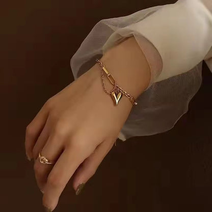 BSJ13C heart layer bracelet - 18k Gold PVD plated 316 stainless steel - Anti tarnish