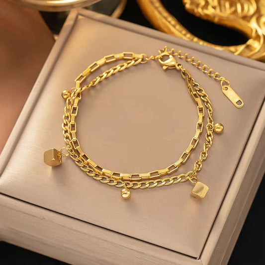 BSJ15A cube double layer bracelet - 18k gold PVD plated 316 stainless steel - Anti tarnish