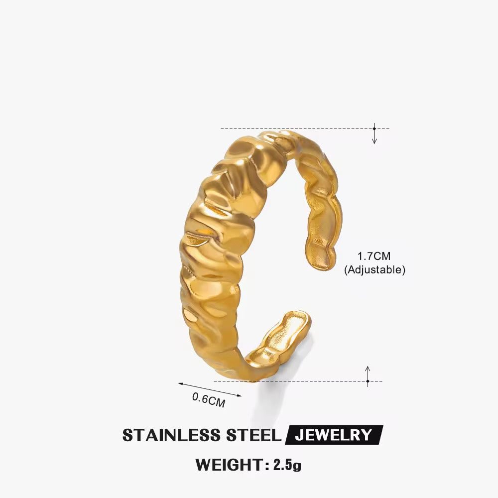 SS 193 Irregular chunky style ring adjustable- 18k gold plated stainless steel - Anti tarnish - Wholesale