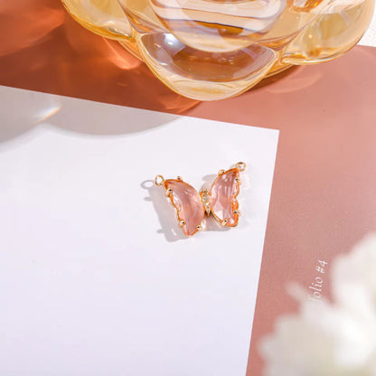 BBB 206 (n) Transparent Orange Butterfly 14k gold plated Zircon crystal charm ( 1 pc ) Anti tarnish ( 22:16 mm )