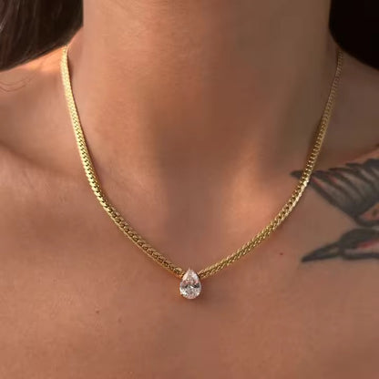 NSJ02A Teardrop zircon Necklace - 18k gold  pvd plated 316 stainless steel - Anti tarnish - Wholesale