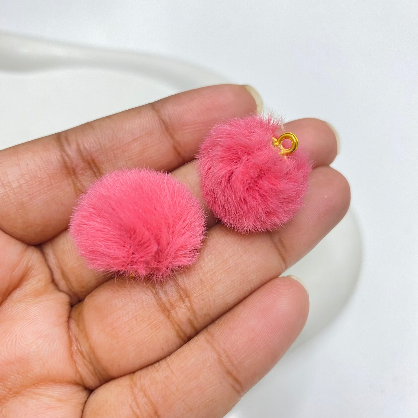 PP 1632 Rose pink Fluffy Pom Pom with hook ( 1 pc )