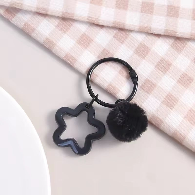 BBB 271 (b) Black Star Keychain with Fur Ball - Keyring Clasp( 1 pc ) ( 3:3:2 cm )
