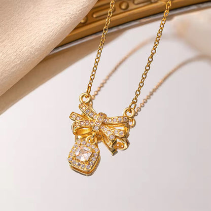 NSJ03A Zircon Bow chain necklace 
-18k gold PVD plated 316 stainless steel - Anti tarnish