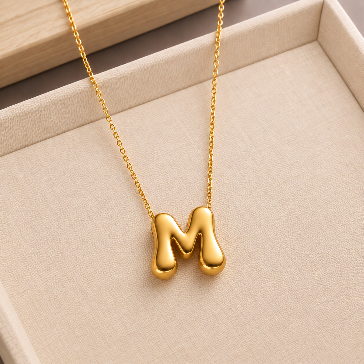 NSJ49A Bubble Bliss Initial Necklace 18k Gold PVD plated