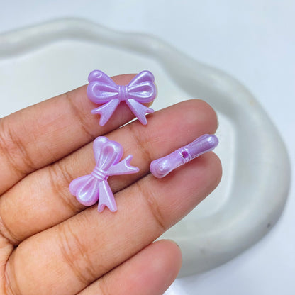 AB70 bow pearl shiny luminous Acrylic bead ( 1 pc )