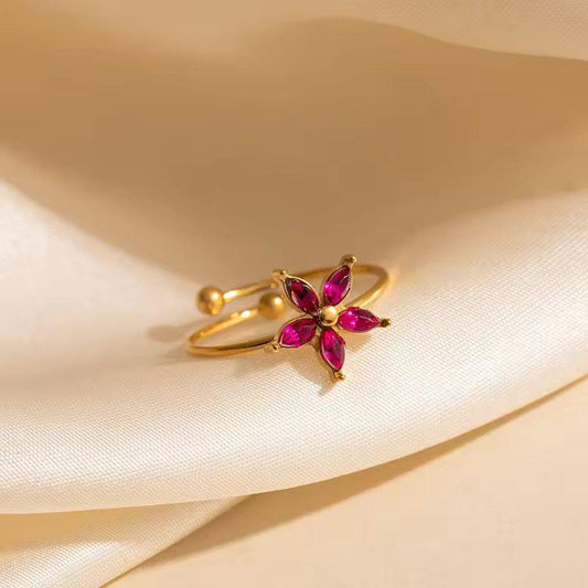 RSJ36C Flower zircon ring -18k Gold PVD plated 316 stainless steel - Anti tarnish