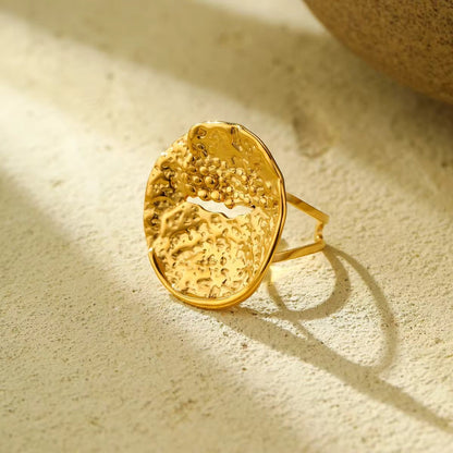 RSJ05E Chunky Fashion Hammered Ring adjustable - 18k Gold PVD plated 316 stainless steel - Anti tarnish