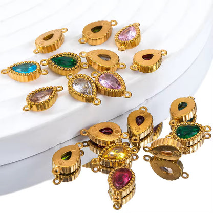 SC14G Colourful Teardrop Zircon Connector Charm 18k Gold PVD plated 316 stainless steel ( 1 pc ) Anti tarnish
