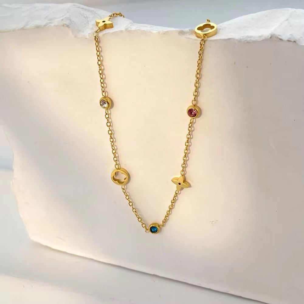 SJ 1032 Zircon dainty twinkle Necklace   - 18k Gold PVD plated stainless steel - Anti tarnish