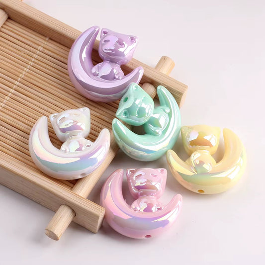 BBB 265 (h) Pink Cat Moon Luminous Shiny Big Bead ( 1 pc ) UV Plated Acrylic ( 28 mm )