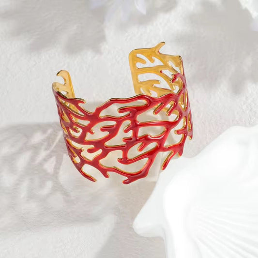 SJ 1115 Oil Dripping Cuff Bracelet - 18k Gold PVD plated stainless steel - Anti tarnish