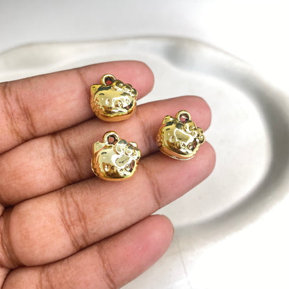 MC02J Hello Kitty Gold Metal Plastic Charm ( 1 piece ) High Shine ( 8:14 mm )
