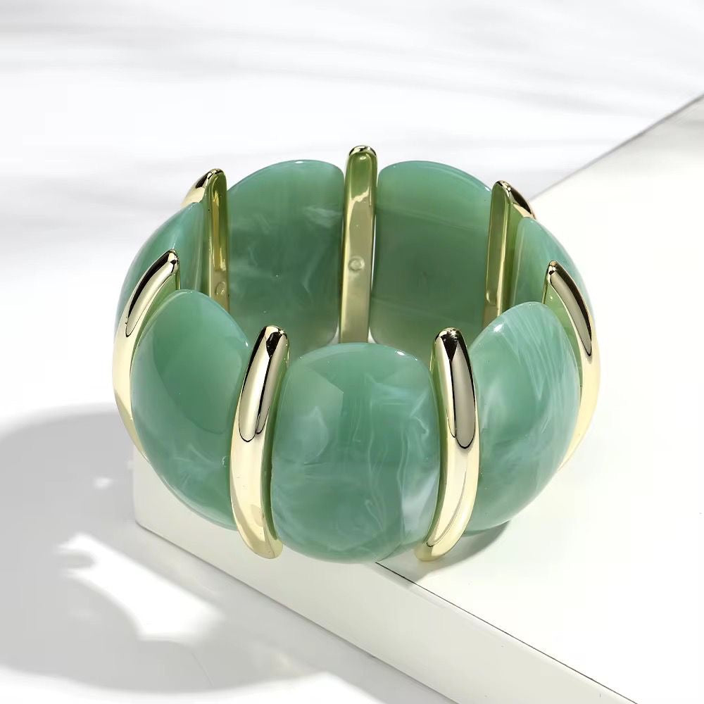SJ 622 Jade Green Resin Petal Acrylic bead Bracelet - Anti tarnish