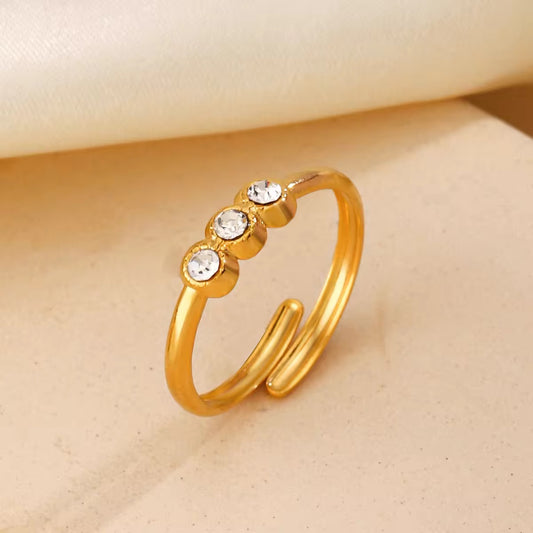 RSJ04E Zircon dainty Ring Adjustable - 18k Gold PVD plated 316 stainless steel - Anti tarnish