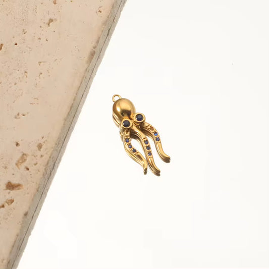 SC01H Blue Octopus Zircon Big charm 18k Gold PVD plated 316 stainless steel ( 1 pc ) Anti tarnish ( 25:9 mm )