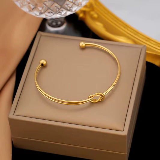 SJ 791 Double layer Knot Cuff Bracelet - 18k Gold PVD plated stainless steel - Anti tarnish