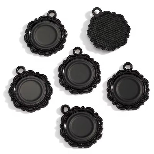 BBB 316 (c) Round Black cabochon connector ( 1 pc ) tarnish resistant ( 23:19 mm )