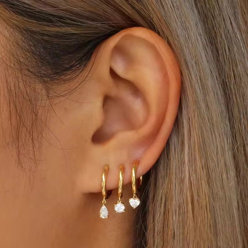 STJ02D Celeste Heart Hoop Ear Trio 6 piece (pair) Set 18k gold copper plated