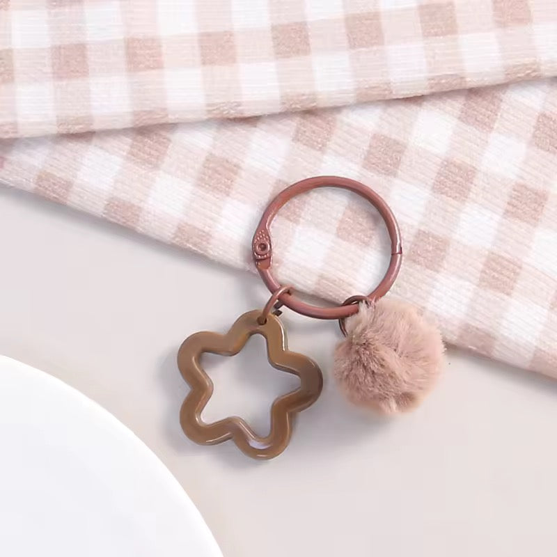 KC36  Star Keychain with Fur Ball - Keyring Clasp( 1 pc ) ( 3:3:2 cm )