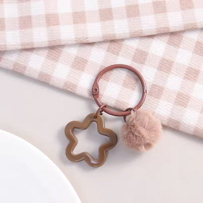 KC36  Star Keychain with Fur Ball - Keyring Clasp( 1 pc ) ( 3:3:2 cm )