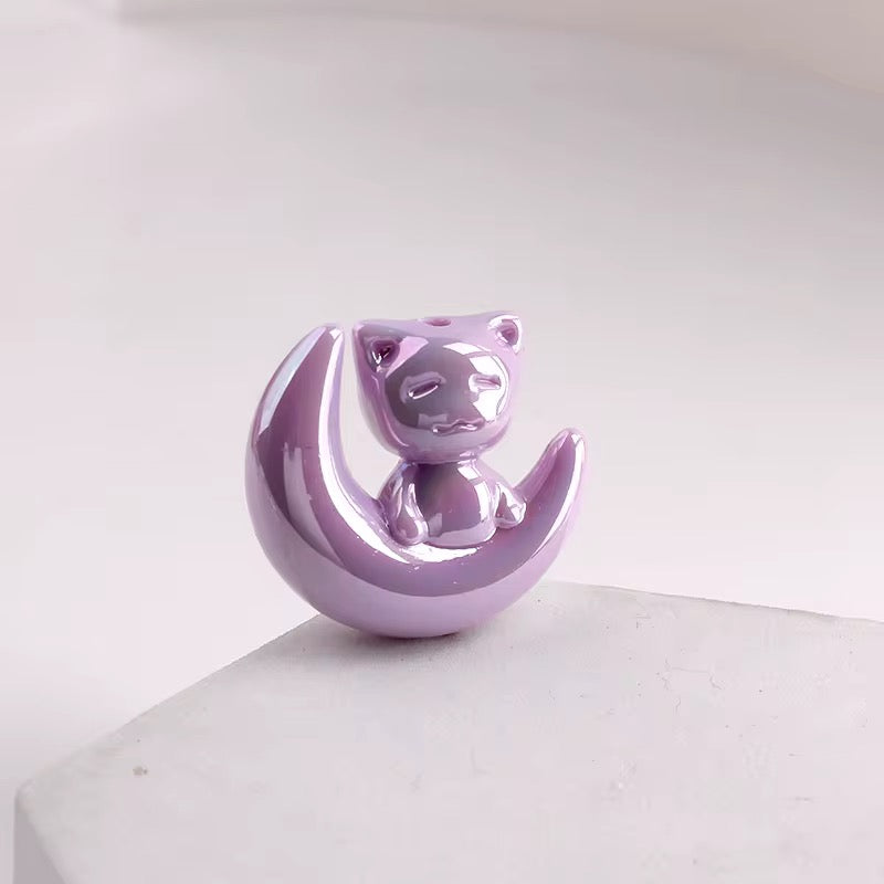 BBB 265 (d) Purple Cat Moon Luminous Shiny Big Bead ( 1 pc ) UV Plated Acrylic ( 28 mm )
