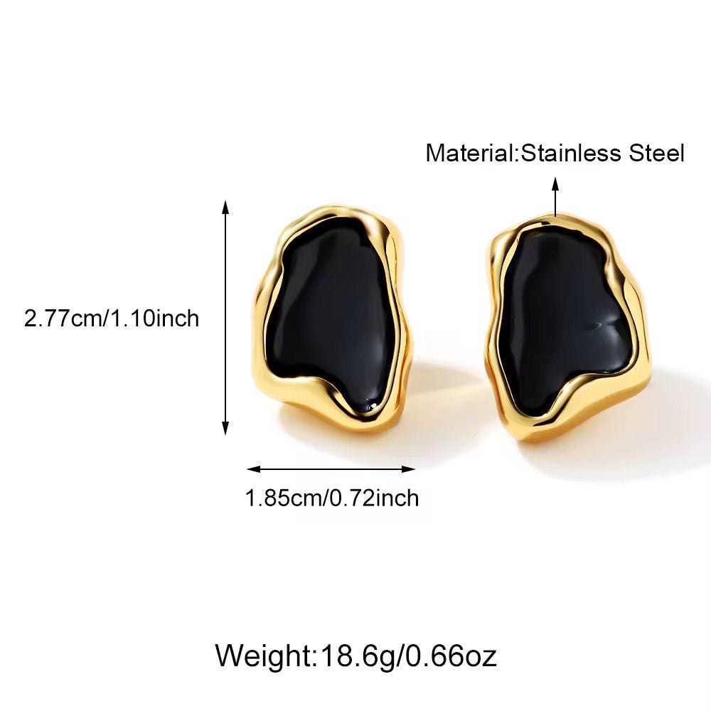 SJ 953 Black Nugget Earring - 18k Gold PVD plated stainless steel - Anti tarnish
