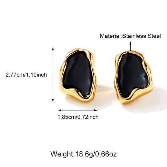 SJ 953 Black Nugget Earring - 18k Gold PVD plated stainless steel - Anti tarnish