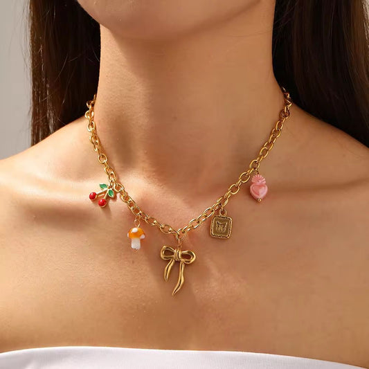 SJ 1119 Chunky Charm Necklace  - 18k Gold PVD plated stainless steel - Anti tarnish