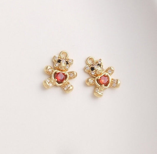 SS 885 Bear with heart zircon gold plated charm ( 1 pc ) Anti tarnish