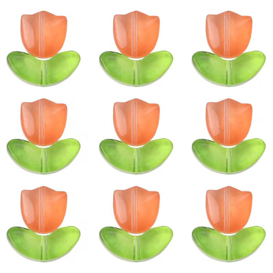 BBB 353 (b) Orange Tulip flower Set glass bead ( 1 pc ) Lampwork Bead ( 15 mm )