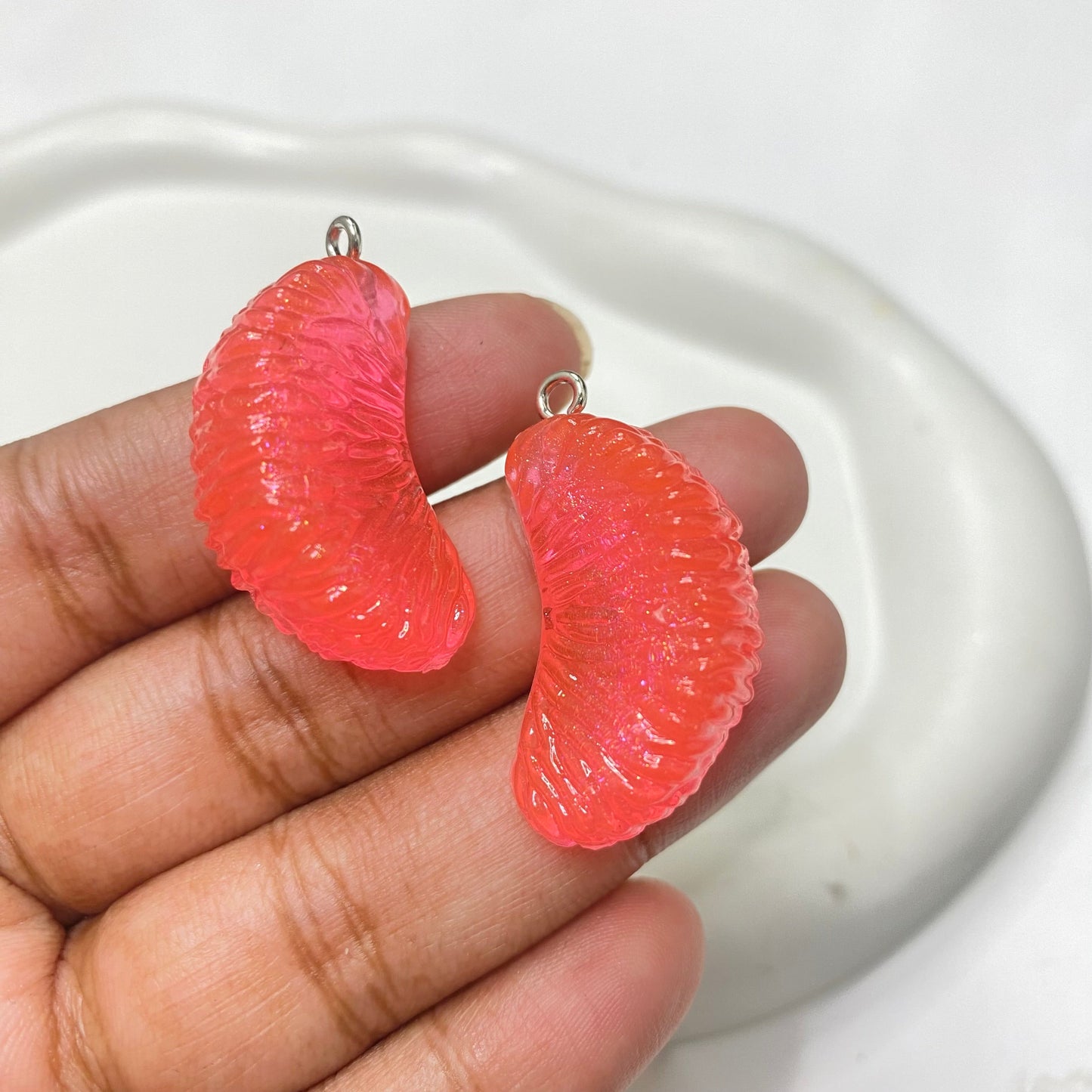 RM12  orange pulp fruit resin charm with hooks- per piece