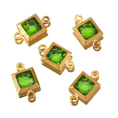 SS 2710 Light Green Zircon Double loop connector - 18k Gold plated 316 stainless steel ( 1 pc ) Anti tarnish ( 6.5 * 11.5 mm )