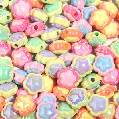 BBB 240 (e) Green Yellow Flower Double colour Luminous Shiny Bead ( 1 pc ) UV Plated Acrylic ( 17 mm )