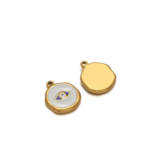 SS 1157 White Evil Eye Oil Dripping Charm 18K Gold PVD plated stainless steel ( 1 piece ) Anti tarnish ( 16:13 mm )