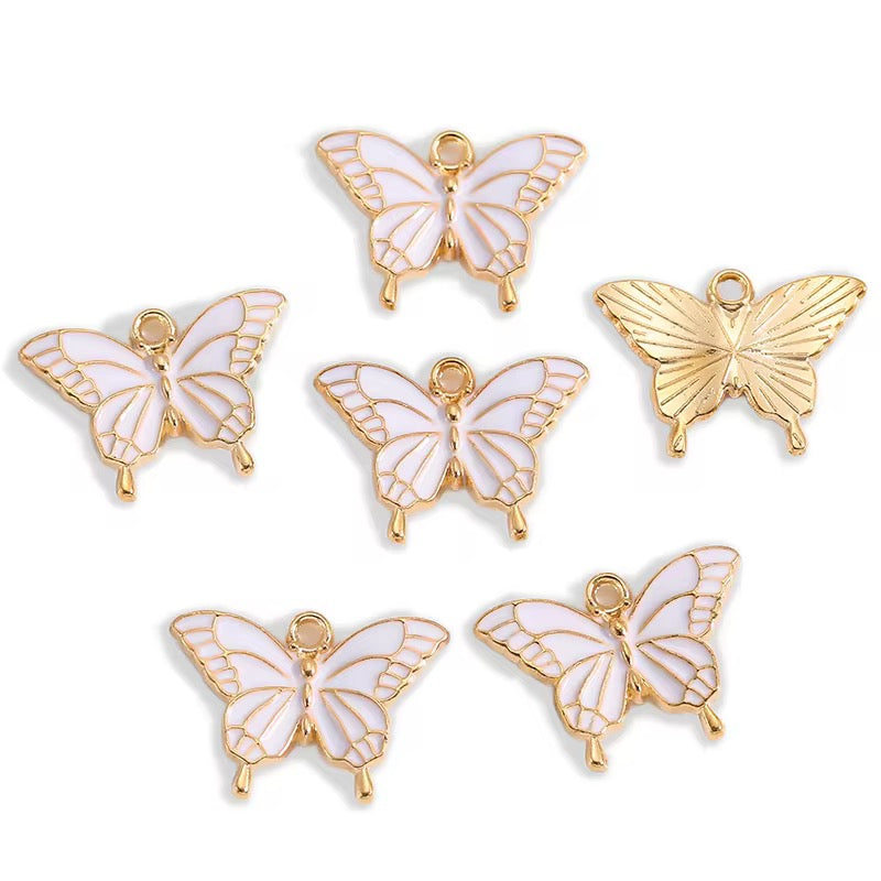 BBB 318 (f) White Butterfly enamel charm ( 1 pc ) High quality shine ( 20:14 mm )