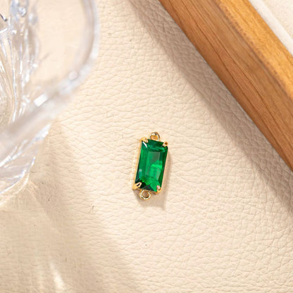 BBB 279 (i) Dark Green Rectangle Connector 14k gold plated Zircon crystal charm ( 1 pc ) Anti tarnish ( 21:8.5 mm )