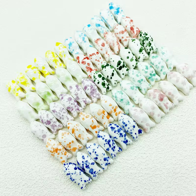 BBB 054 (d) Pastel green Fish porcelain ceramic bead ( 1 pc )