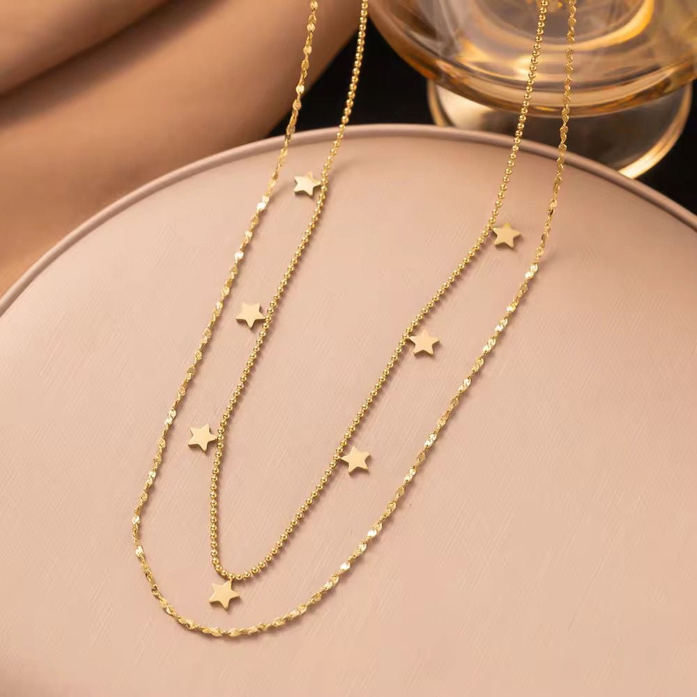 SJ 1046 Star double layer necklace - 18k Gold PVD plated stainless steel - Anti tarnish