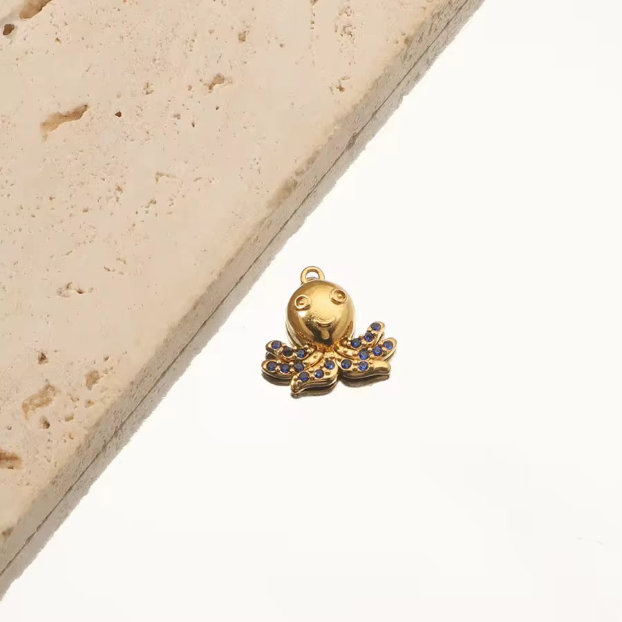 SC01G Blue Octopus Zircon Small charm 18k Gold PVD plated 316 stainless steel ( 1 pc ) Anti tarnish ( 14:15 mm )