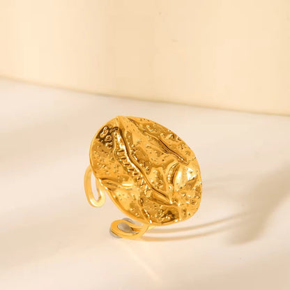RSJ08E Chunky Fashion Hammered Ring adjustable - 18k Gold PVD plated 316 stainless steel - Anti tarnish