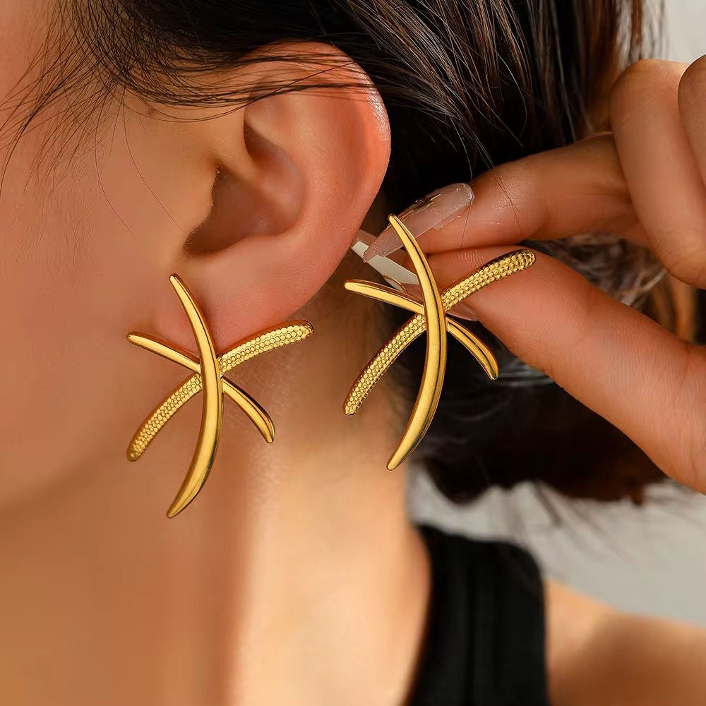 SJ 919 Cross Branch Stud Earring - 18k Gold - 18k Gold PVD plated stainless steel - Anti tarnish