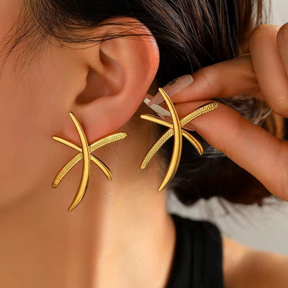 SJ 919 Cross Branch Stud Earring - 18k Gold - 18k Gold PVD plated stainless steel - Anti tarnish