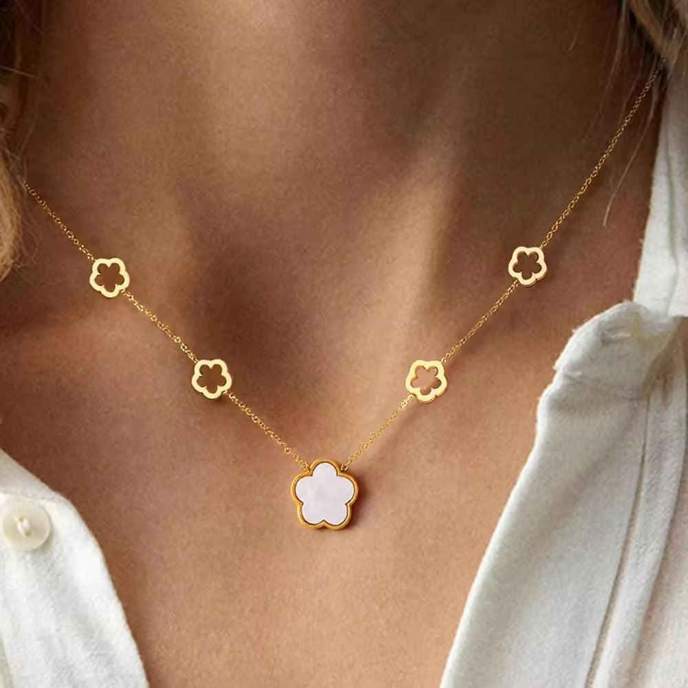 SJ 1088 Floral Double sided Necklace  - 18k Gold PVD plated stainless steel - Anti tarnish