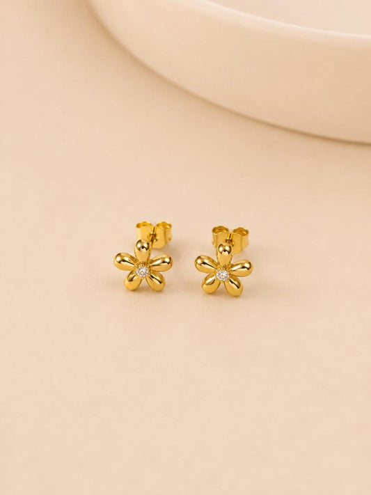 ESJ27A Flower zircon stone Stud - 18K GOLD PVD plated