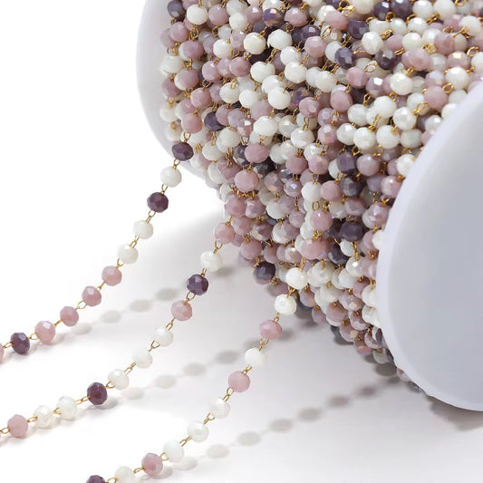 CN 70 Purple Toned Stone Crystal link Chain 18k Gold Stainless steel( 1 feet ) Anti tarnish ( .8 * 2 mm )