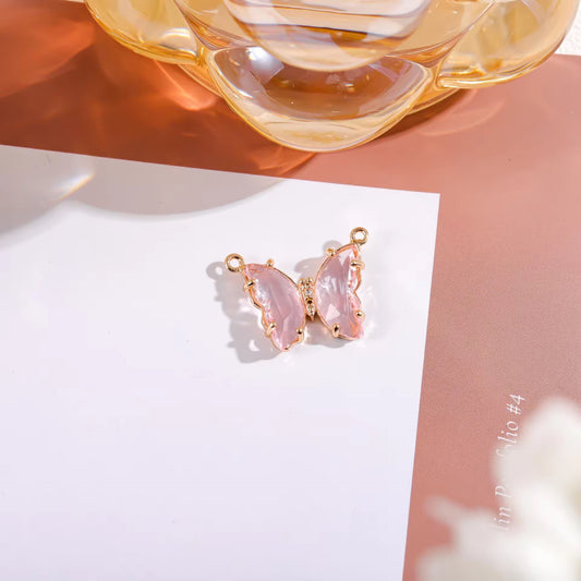 BBB 206 (c) Light Pink Butterfly 14k gold plated Zircon crystal charm ( 1 pc ) Anti tarnish ( 22:16 mm )