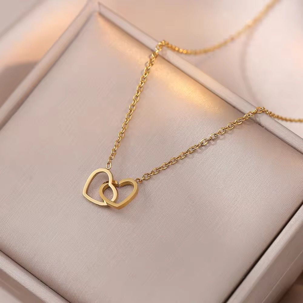 SJ 570 double heart loop necklace - 18k Gold PVD plated stainless steel - Anti tarnish